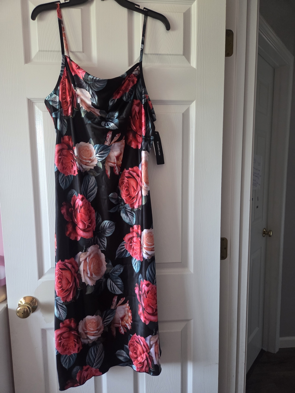 Womens Bebe Satin Midi Slip Dress Size L NWT